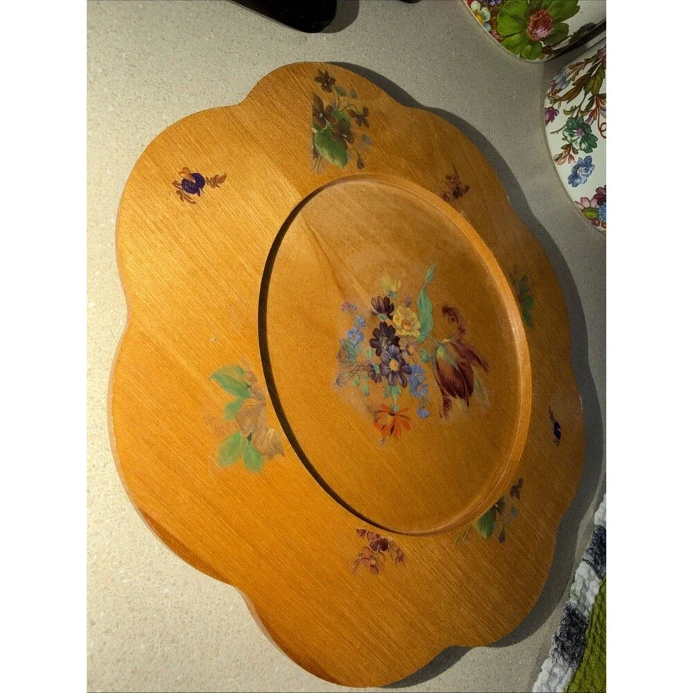 MacKenzie-Childs Floral Decal Wooden Plate 8.5